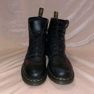 Dr. Martens Black Leather Rose Embroidered 8 Hole Boots 🌹